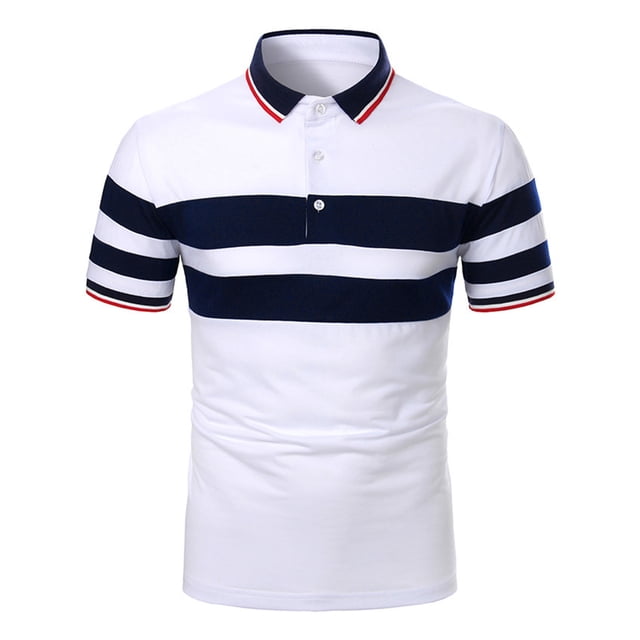 MAWCLOS Men T Shirts Short Sleeve Tops Button Polo Shirt Athletic Summer Lapel Neck Tee White S