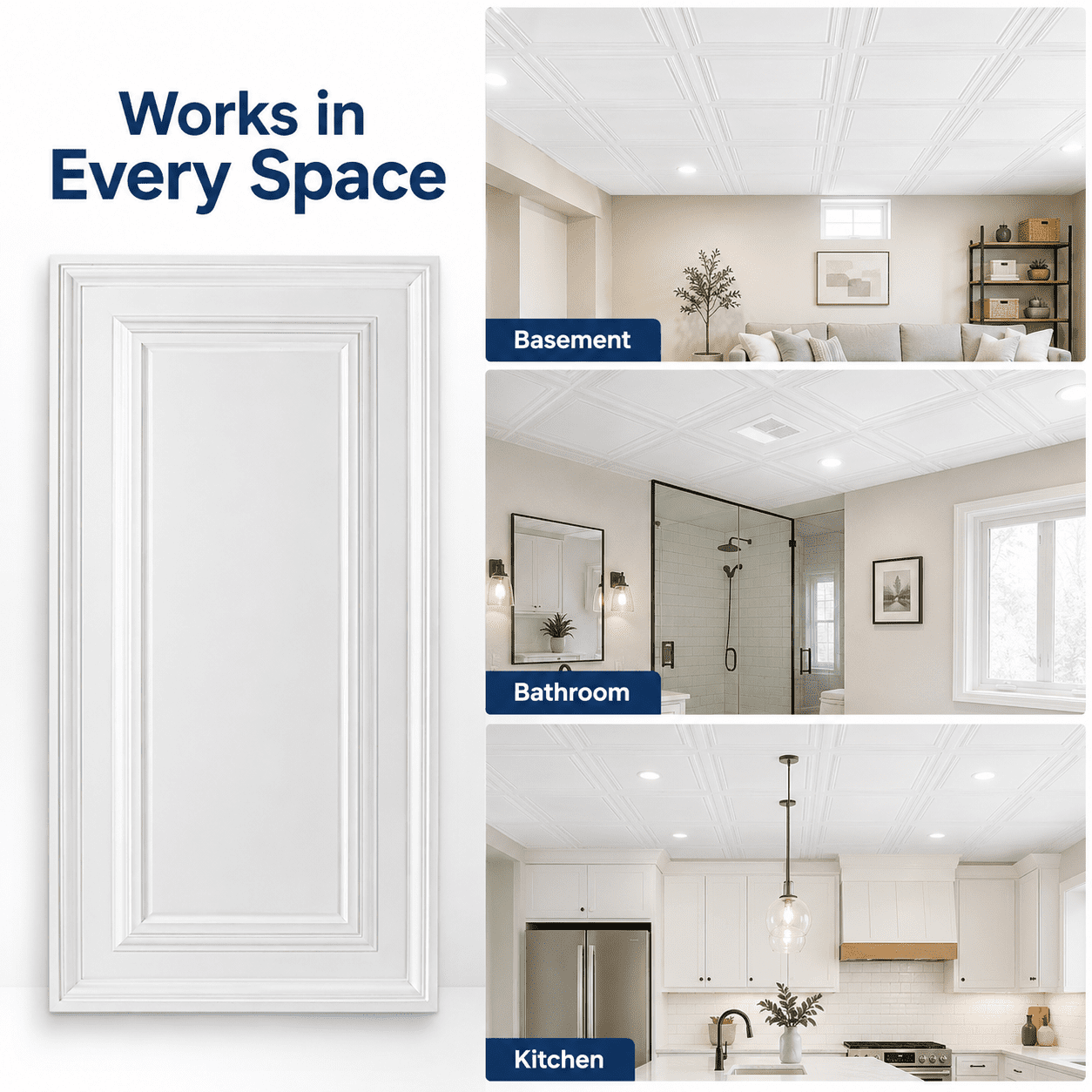 12-Pack PVC Drop Ceiling Tiles, 2 x 4 ft Decorative Ceiling Panels, Waterproof Lightweight Drop-in or Glue-up Ceiling Covers for Basement, Kitchen, Bathroom, Covers 96 sq ft