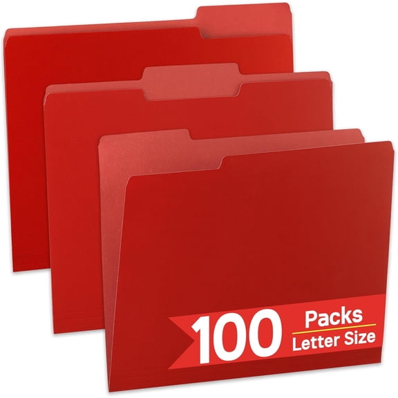 100 Pack Red File Folder,1/3-Cut Tabs,Paper File Folders Letter Size,8.5x11 Manilla File Folders for Office Filing,School Projects and Home,Organizer Documents