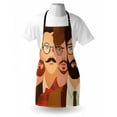 thumbnail image 4 of Young Man Apron, Cartoon Design Illustration of Male Hipster Characters with Mustache and Glasses, Unisex Kitchen Bib with Adjustable Neck for Cooking Gardening, Adult Size, Multicolor, by Ambesonne, 4 of 4