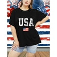 thumbnail image 3 of XCHQRTI American Stars Stripes Women Plus Size Tshirt 4th of July Patriotic Tee Short Sleeve 2x-5x, 3 of 7