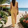 thumbnail image 5 of Miluxas Women's 2 Piece Outfits V Neck Sleeveless Drawstring Waist Tunic Tops and Wide Leg Pants Spring Summer Casual Outfits Yellow, 5 of 9