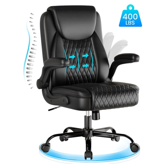 CloudRest Pro Office Chair, 400LBS Wide Seat Ergonomic Computer Desk Chair High Back Executive Leather Chair Adjustable Task Chair Lumbar Back, Black
