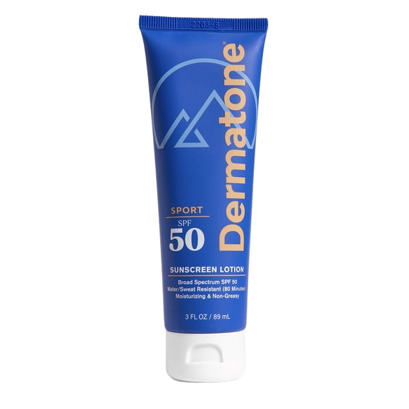 Dermatone Sport Loción protectora solar SPF 50 | Resistente al agua (80 min) Protector solar sin oxibenzona ni octinoxato para cuerpo y rostro | Loción hidratante SPF de protección UVA/UVB de amplio e