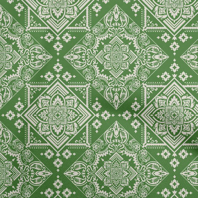oneOone Cotton Silk Green Fabric Asian Block Sewing Craft Projects Fabric Prints By Yard 42 Inch Wide