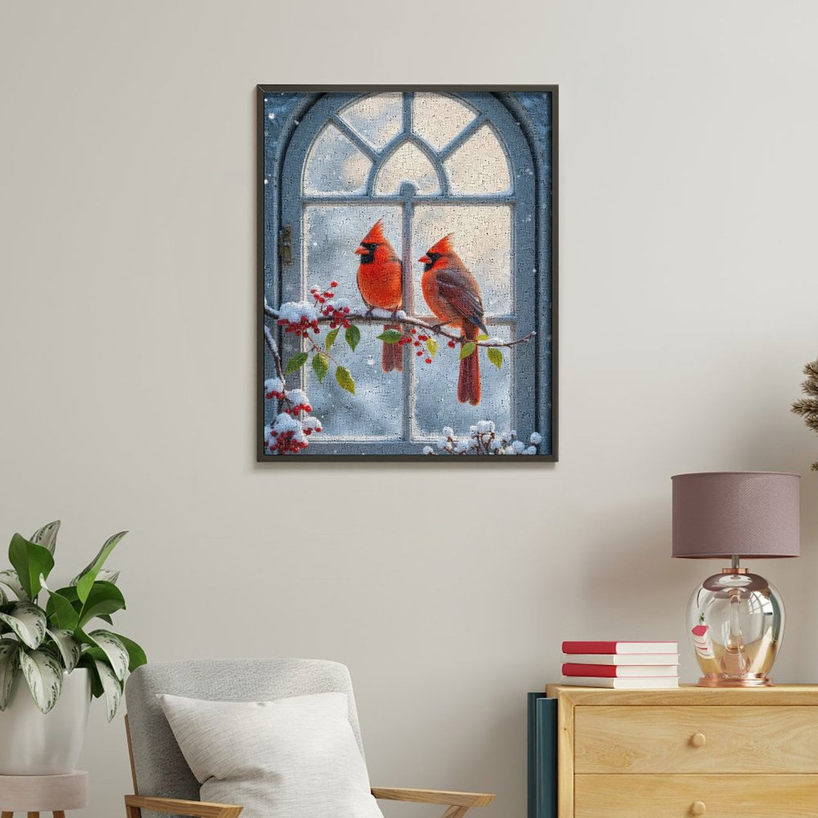 Paint by Numbers Kit for Adults, Winter Birds on Snowy Window Branch Paint by Numbers, Easy Paint by Numbers Kit for Adults Beginner, DIY Adult Paint by Number Kits on Canvas, Home Decor