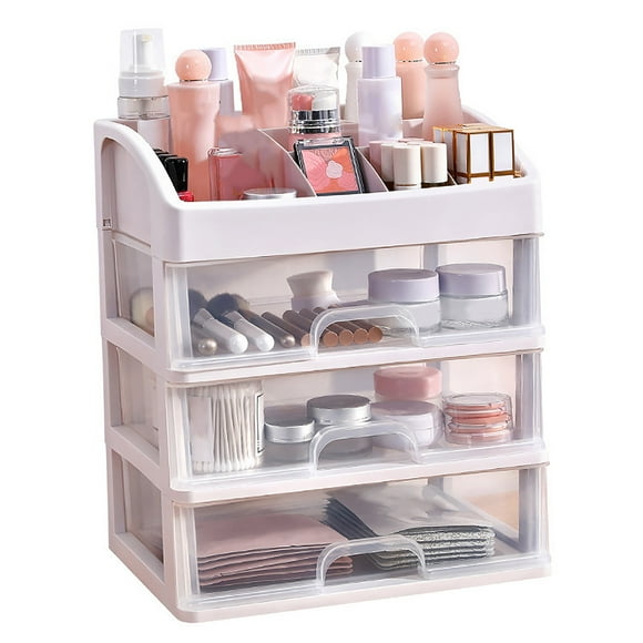 Caja De Almacenamiento De Maquillaje, Cajón Transparente, Caja De Almacenamiento De Cosméticos, 3 Cajones Escalonados Para Tocador Para Dormitorio