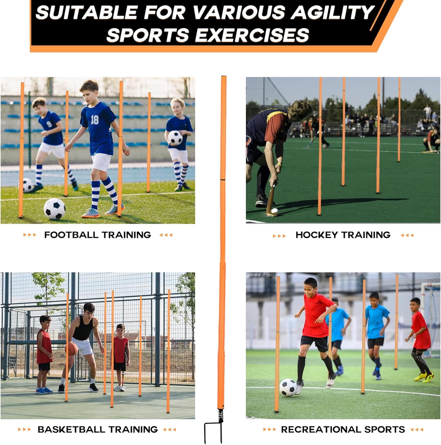 Removable Soccer Agility Training Poles Adjustable for Football Training Outdoor Sports Speed Training Equipment 47inch 6cps children