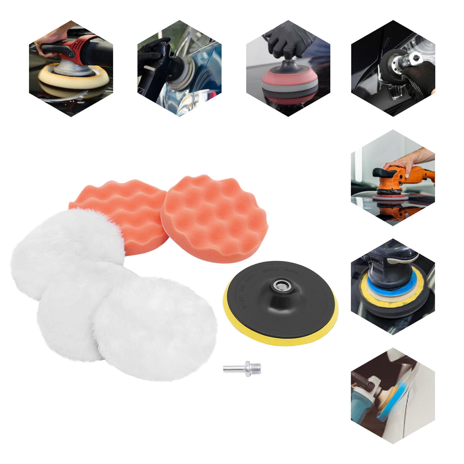 7Pcs 6 inch Car Polishing Pad Set Sponge Buffer Waxing Buffing Pad Drill Kit Set