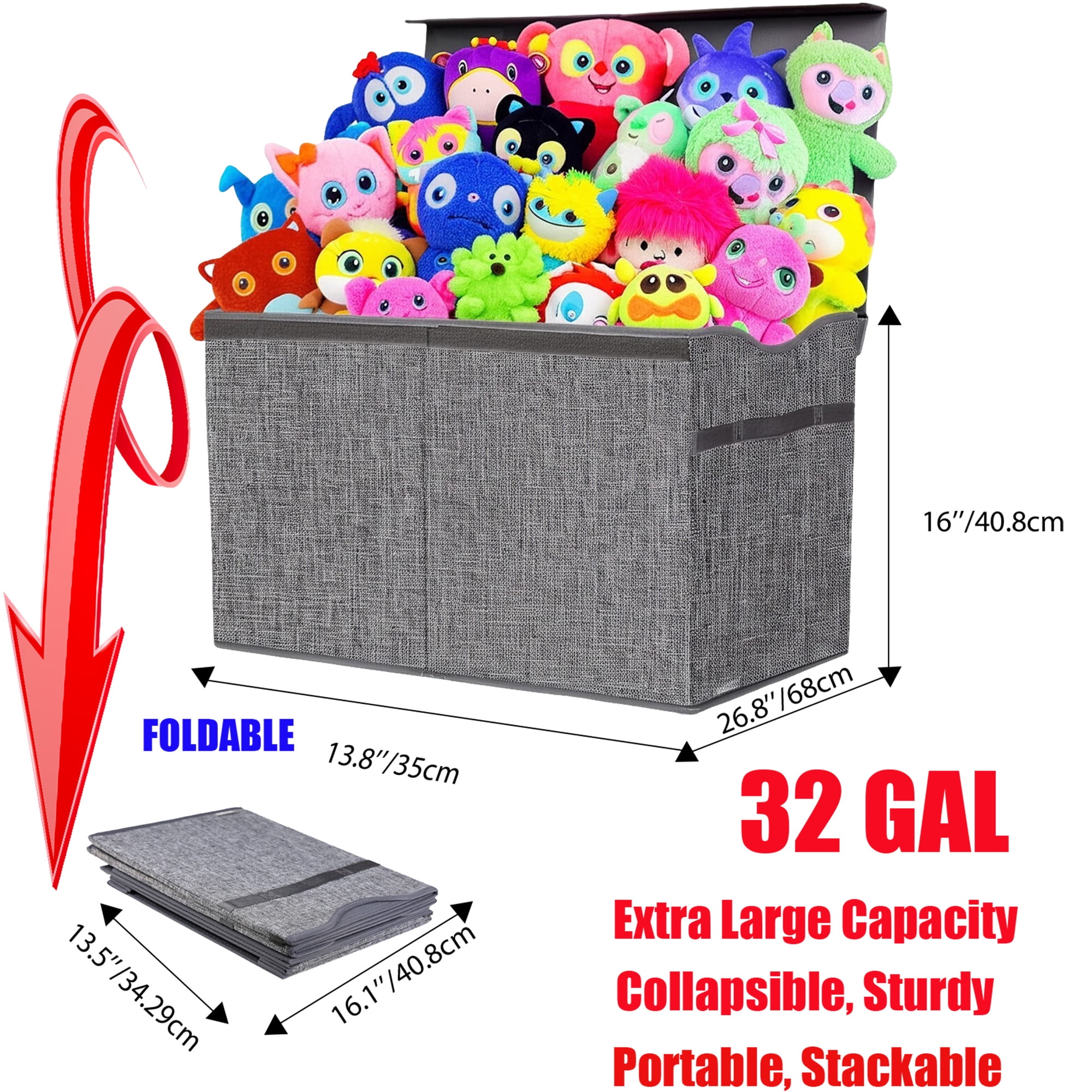 VICTORICH Extra Large Children's Collapsible Toy Storage Fabric 32 gal Kids Room Toy Chests with Lid, Gray