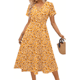 thumbnail image 3 of UVN Women Summer Dresses Short Sleeve V Neck A-Line Midi Dress Ladies Boho Beach Floral Print Sundress, 3 of 9