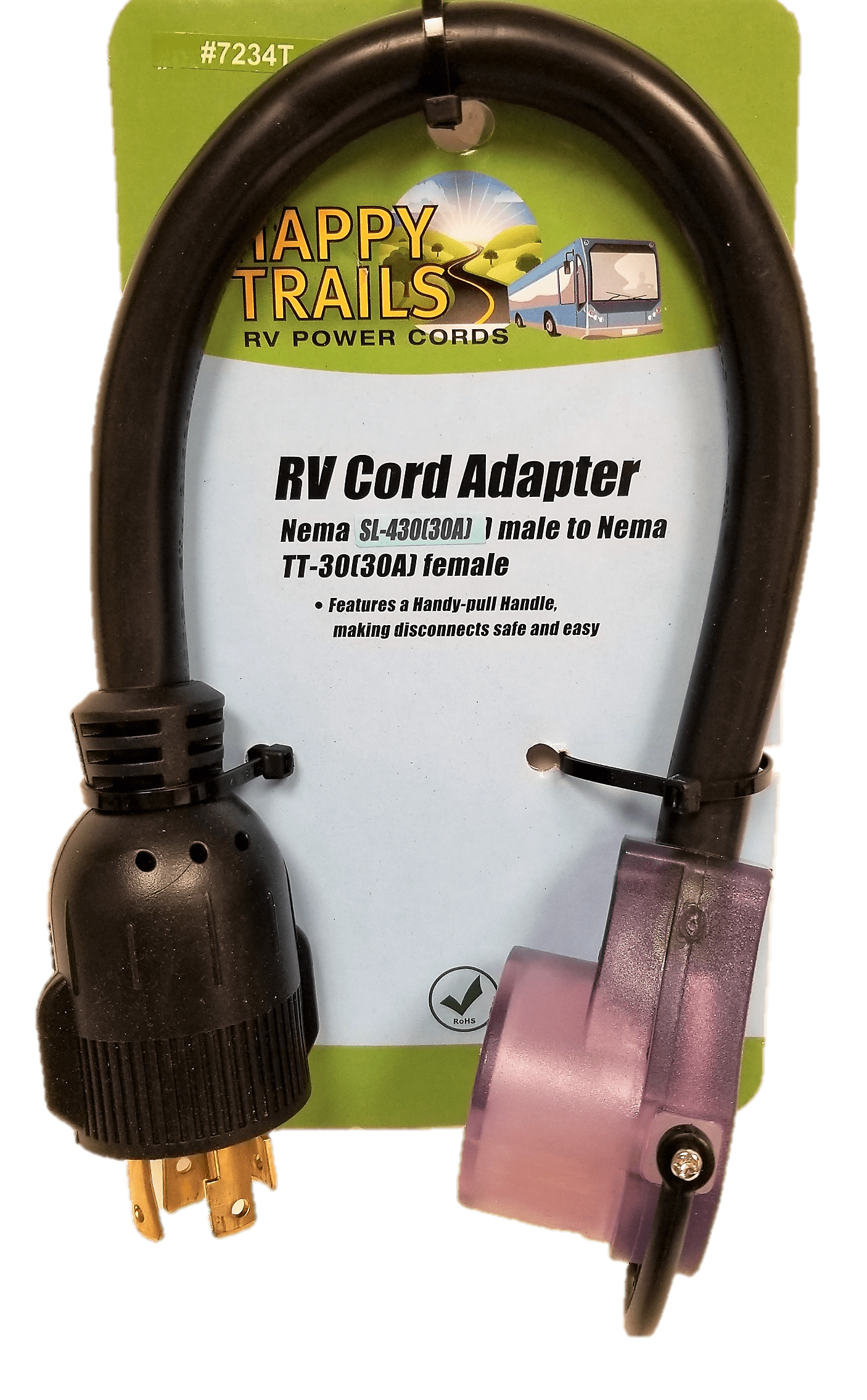 Happy Trails RV locking 30 amp Male to straight blade 30 amp Female