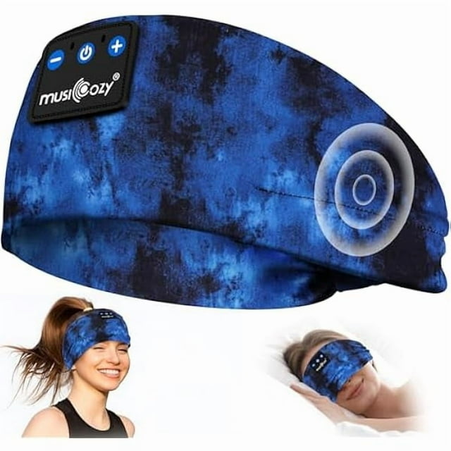 wonima11 Sleep Headphones Bluetooth 5.4 Headband, Wireless Earphones Sweat Resistant Earbuds with Ultra-Thin HD Stereo Speaker for Workout Running(Tie-dye Blue)