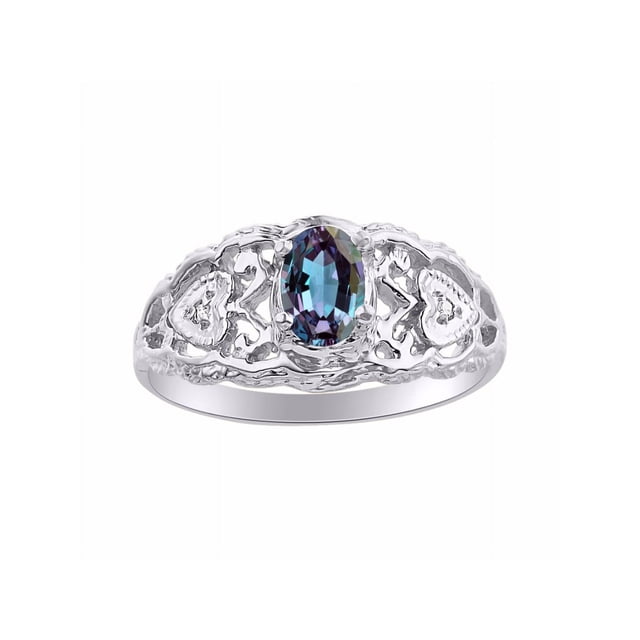 RYLOS Rings for Women Sterling Silver Ring Filigree Heart Birthstone Ring 6X4MM Gemstone & Diamonds June Alexandrite Jewelry for Women Size 8