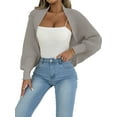 thumbnail image 2 of Women Open Front Ribbed Knit Crop Drop Shoulder Long Sleeve Solid Loose Fit Knitted Crop Cardigan Shrug Grey One size, 2 of 9