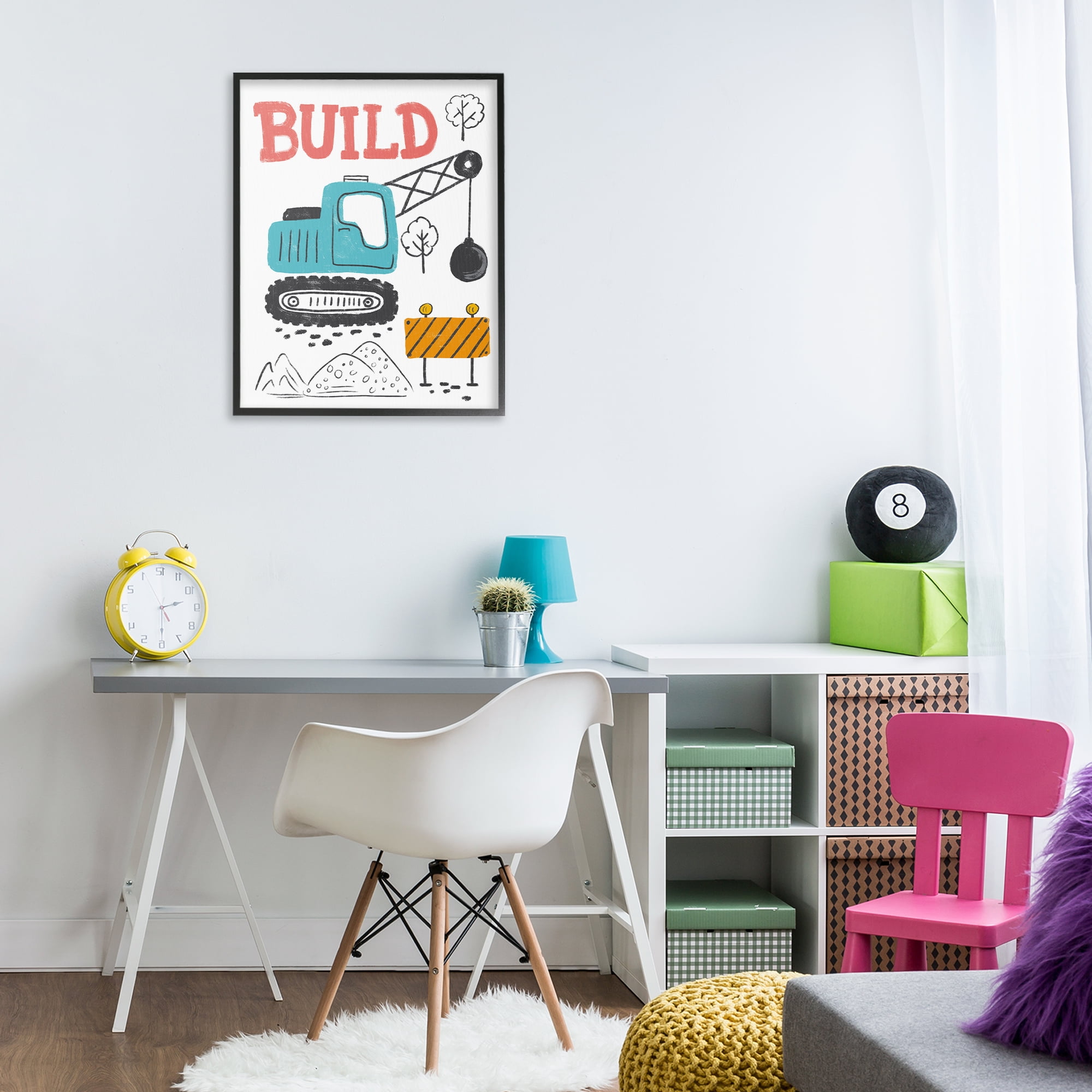 Stupell Industries Construction Build Phrase Transportation Painting Black Framed Art Print Wall Art, 24 x 30