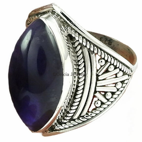 Solid 925 Sterling Silver, Amethyst Natural Gemstone Ring, Statement Ring, Wedding Ring, February Birthstone, Solitaire Ring, Beautiful Couples Gifts, Valentines Day Gifts For Him (amethyst, 7)