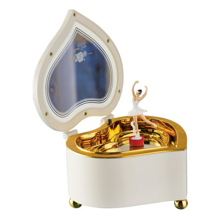 Ballerina Heart Music Box with Storage, Tabletop Accent with Gold Designs and Mirror Dish - Plays Fur