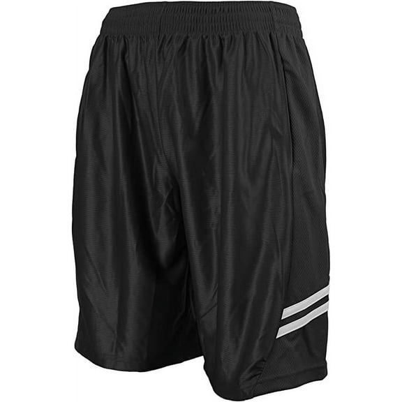 North 15 Boy's Athletic Basketball Shorts with Side Pockets-3124B-Blk-wht-10-12