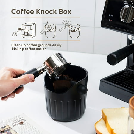 

Hadanceo Deep Bent Coffee Knock Box Large Capacity Oblique Mouth Bar Accessories Black Removable Bar Coffee Ground Bin for Barista