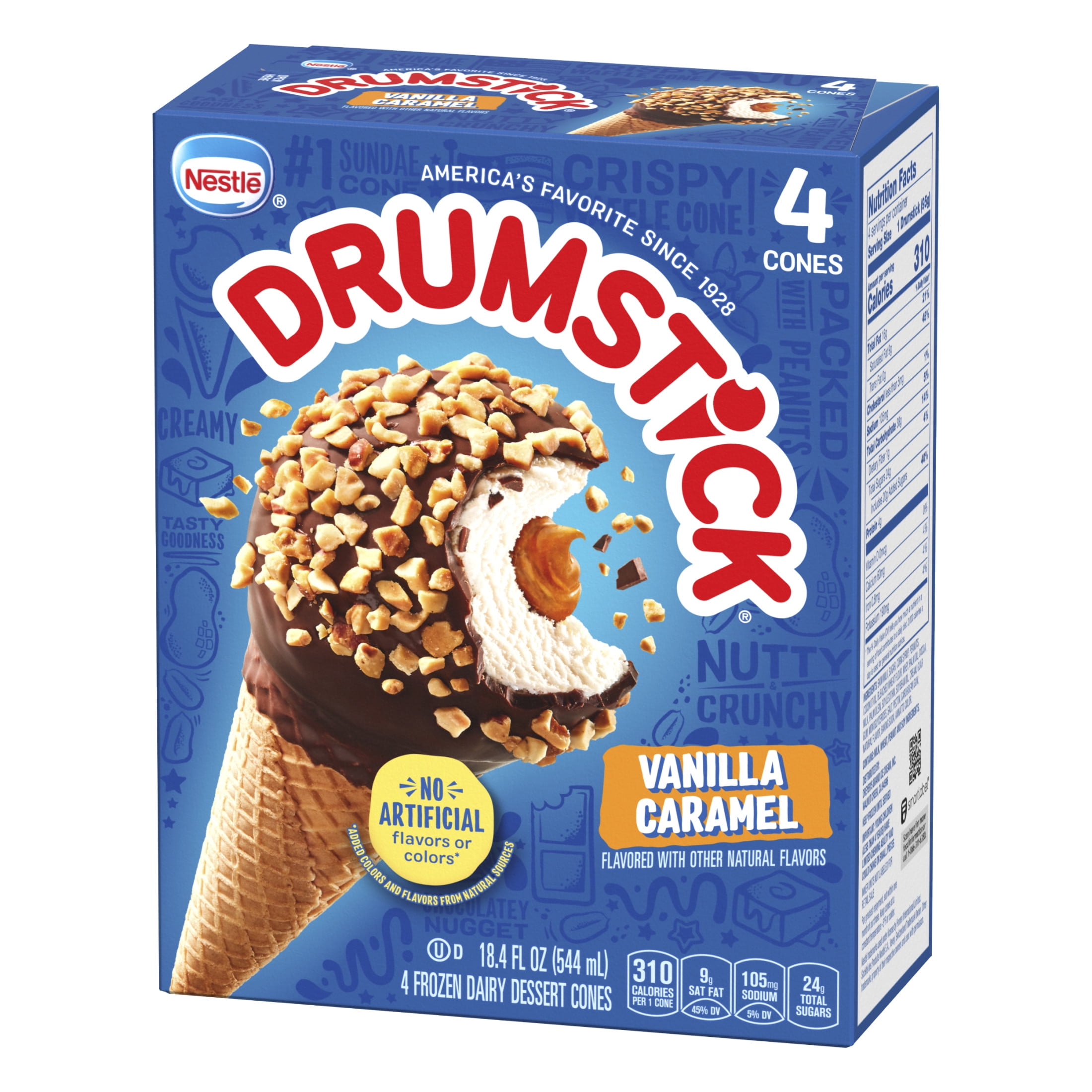 Drumstick Vanilla Caramel Sundae Cones, Kosher, 4 Count