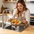thumbnail image 5 of Stainless Steel Colander with Base Solid Build,Round Bowl with Square Handles for Draining and Vegetable Washing,Rust-Resistant for Kitchen Sink and Countertop 9 x 5 Inch, 5 of 6