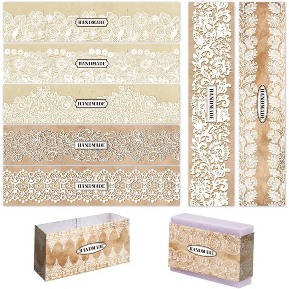 PH 90PCS Soap Packaging Paper 9 Style Lace Soap Paper Tag Wrapper Label Tags Sleeves Covers Band for Handmade Soap Lotion Bars Bath Gift Wrapping 8.2x1.9 Inch/21x5cm for DIY