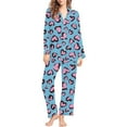 thumbnail image 5 of Hpapadks Women Pajamas Valentine's Day Full Hearts Printed Loose Fit Long Sleeve Button Down Shirt Pant Set Pjs Sets for Women Sky Blue L, 5 of 5