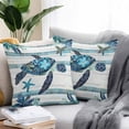 thumbnail image 2 of Waterproof Throw Pillow Covers Set of 2, 26x26 Inch Teal Blue Coastal Decorative Pillowcases Outdoor Pillow Slip Cushion Covers Set for Couch Tent Retro Stripe Botanical Beach Turtle, 2 of 7