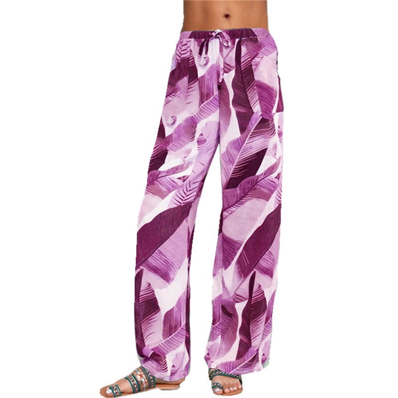 Women's Leaf Print Trousers Casual Yoga 