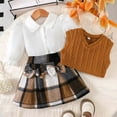 thumbnail image 4 of GBSYEWXS Toddler Child Girls Outfits Sets Plaid Print Sweater Skirt Long Sleeve Lapel Neck Trendy 3Pc Clothing Set Brown Size 9-12 Months, 4 of 9