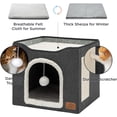 thumbnail image 3 of Cat Beds for Indoor Cats - Large Cat Cave for Pet Cat House with Fluffy Ball Hanging and Scratch Pad, Foldable Cat Hideaway,16.5x16.5x13 inches,Dark Grey, 3 of 14