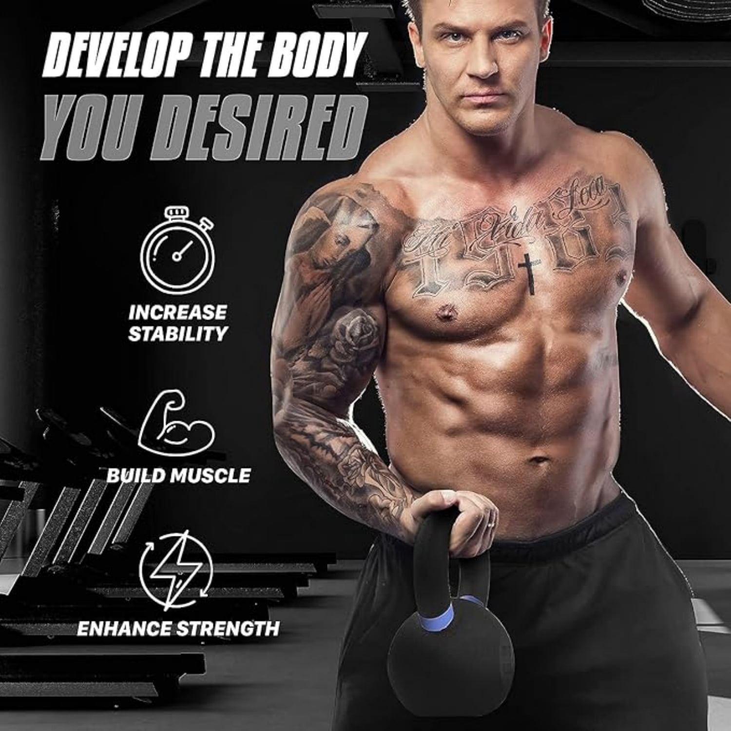 Powder Coated Cast Iron Kettlebell Strength Training Kettlebells Weight Set for Full Body Workout, Home Gym