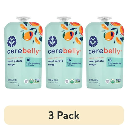 (3 pack) Cerebelly Stage 2 Sweet Potato Mango Organic Baby Food Puree, 4 oz