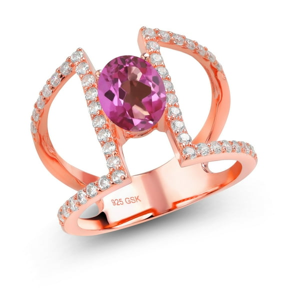 Gem Stone King 1.96 Ct Oval Pink Mystic Topaz 18K Rose Gold Plated Sterling Silver Ring (Size 7) (Size 7)