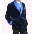 thumbnail image 2 of Men's Quilted Smoking Robes Jackets Navy Blue Velvet Smoking Jacket Coat&nbsp;, 2 of 5