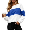 thumbnail image 5 of BXJX Womens Sweatshirts, Crew Neck Color Block Long Sleeve Pullover Daily Wear Tops Blue Size S-2XL, 5 of 9