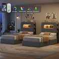 thumbnail image 3 of Homfa Twin Size Linen Upholstered Bed with LED Lights & 2 Drawers， Storage Headboard Platform Bed Frame with USB Ports & Outlets, Grey, 3 of 8