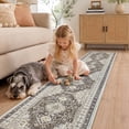 thumbnail image 2 of CYNERA Vintage Distressed Bohemian Runner Rug Brown 2'x10', Soft Machine Washable Foldable Non-Slip Carpet for Hallway Kitchen Entryway Living Room Bedroom, 2 of 8