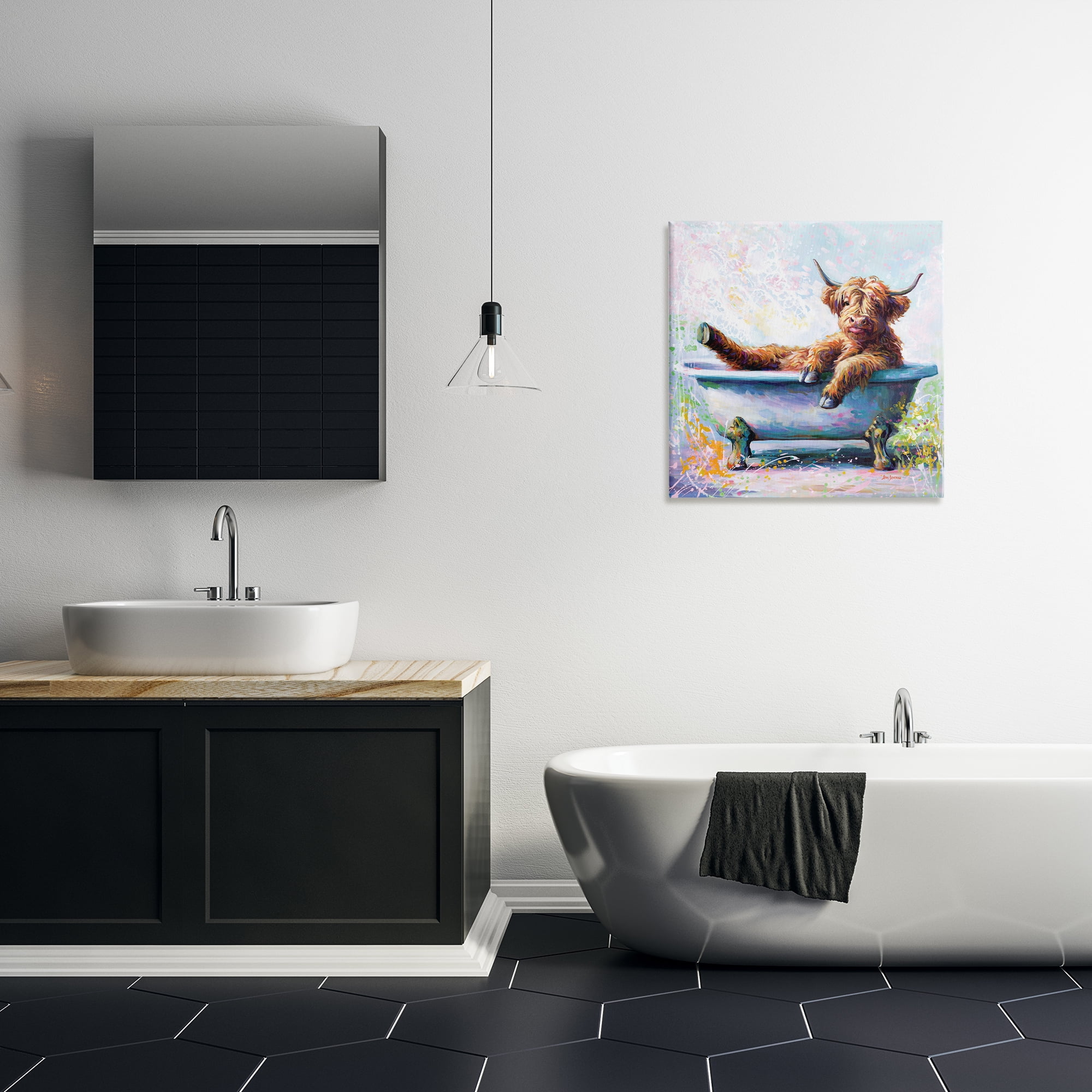 Stupell Industries Splashing Baby Cow Typography Painting Gallery Wrapped Canvas Art Print Wall Art, 24 x 24