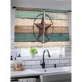 thumbnail image 3 of Sheer Curtains 54 Inches Long, Texas Star Light Filtering Window Curtains for Living Room/Bedroom, Country Teal Brown Farmhouse Wooden Rod Pocket Voile Sheer Curtain Drapes, 52"W x 54"L, 2 Panels, 3 of 8