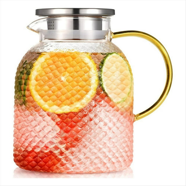 Jarra de Vidrio de 1,5 L con Tapa y Vertedor, Jarra de Agua de 1,5 L, Jarra de Té Helado para Refrigerador.