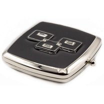3 Rhinestones on Black - Folding Compact Pocket Makeup Mirror Double Sided (5x magnification   1x magnification)
