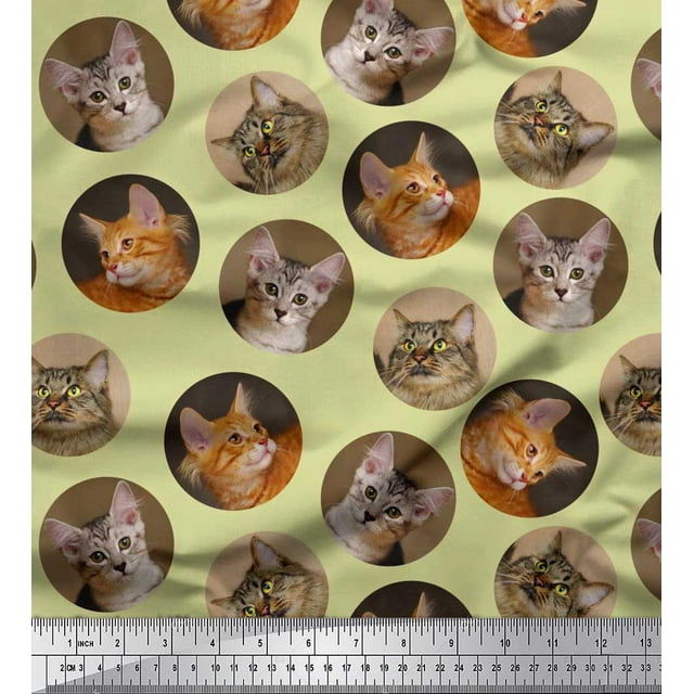 Soimoi Rayon Fabric Cat Face Animal Fabric Prints by Yard 56 Inch Wide