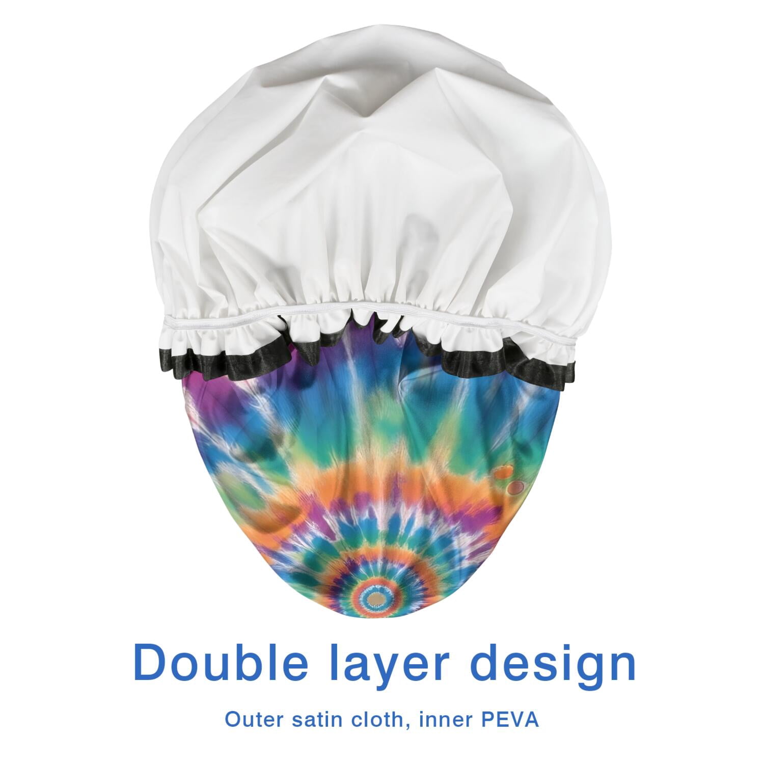 Shower Caps,Rainbow Tie Dye Mandala Pattern Waterproof Shower Cap for Women 4 Pieces,Double Reusable Hair Cover for Shower PEVA Elastic Stretch Hem