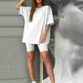 thumbnail image 4 of Ketyyh-chn99 Two Piece Short Set Running Shorts Women Lounge Sets Sets Outfits Short Sleeve Basic Shorts Set White,M, 4 of 5