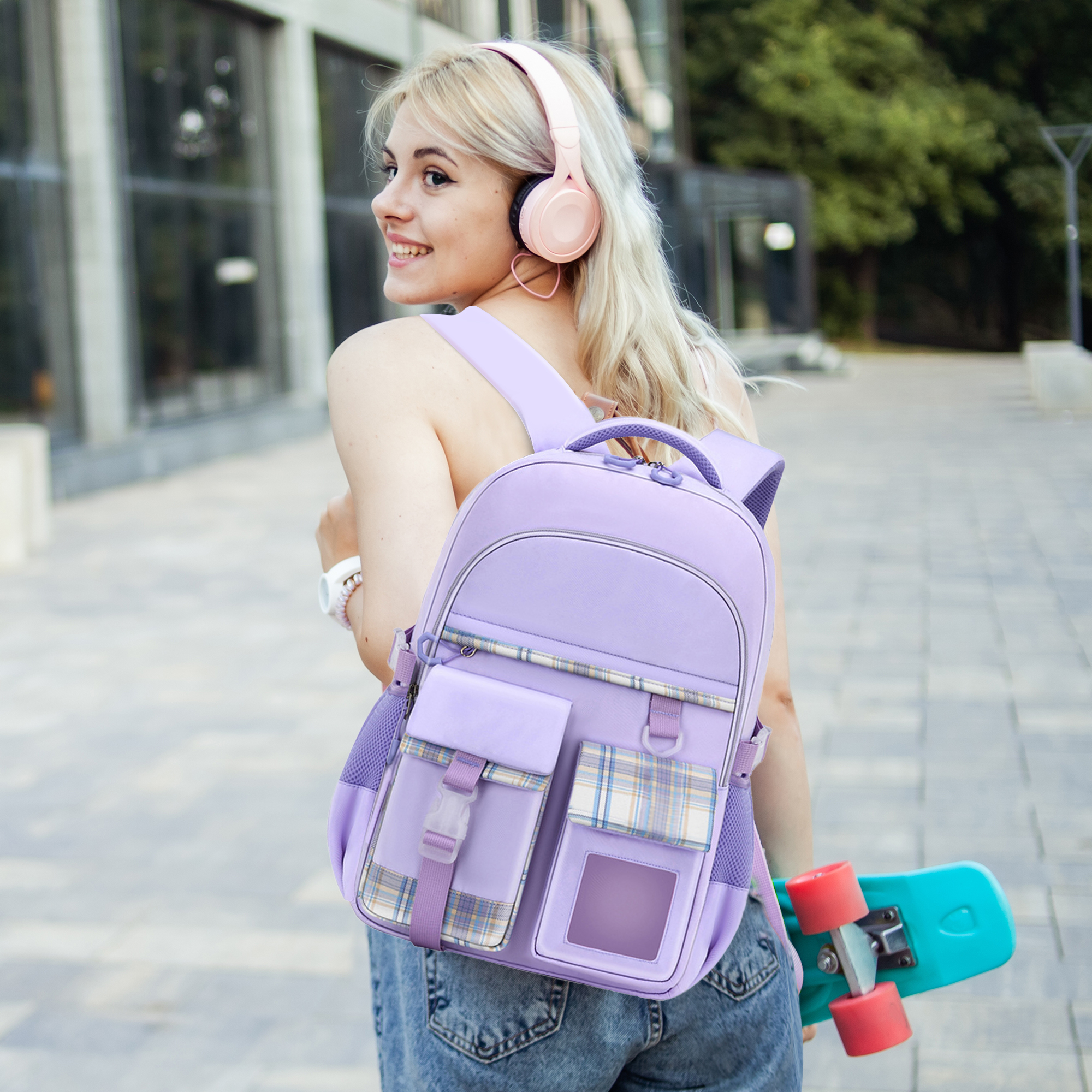 School Backpacks for Girls,Kids Casual Bookbag School Bag with panda for Child Teens,Purple