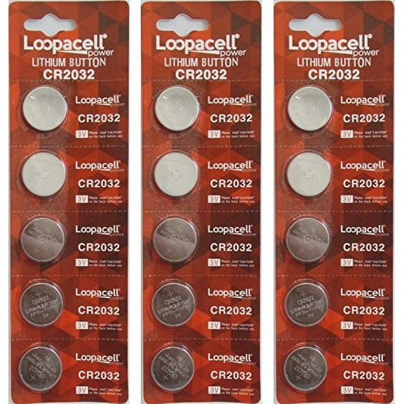 15 Pcs 2032 Batteries (CR2032/DL2032/E-CR2032/SB-T51/LF1/2V) Lithium 3v (3 Packs of 5) By Loopacell