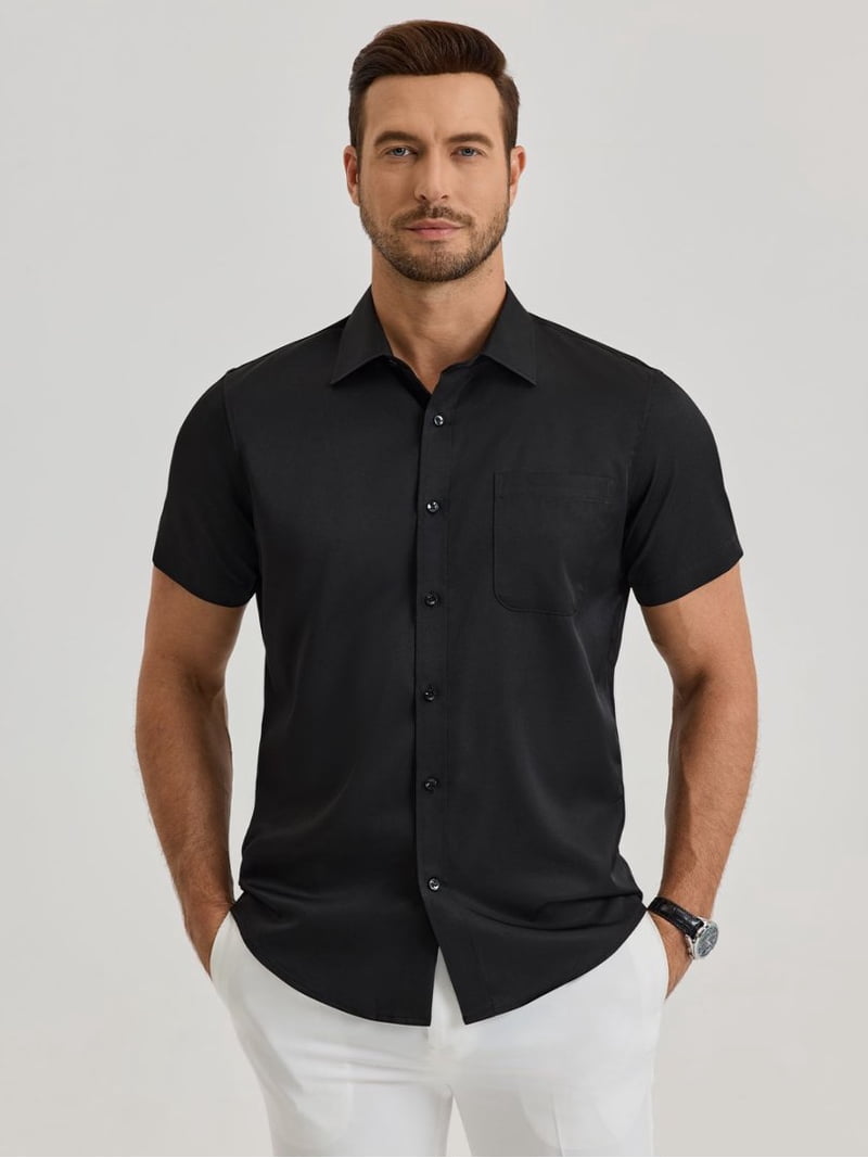 Alimens & Gentle Men's Fashion Cotton Dress Shirt, Wrinkle-Free, Stretch,  Fit, Short Sleeve, Big & Tall - Walmart.com