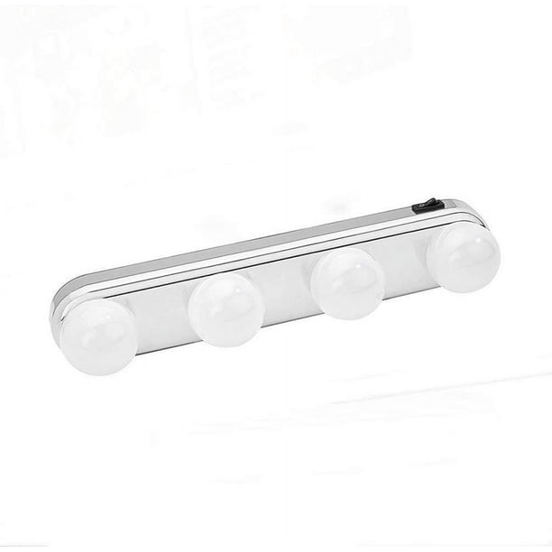 Luces de espejo, iluminación de maquillaje de espejo frontal, lámpara de pared, lámpara frontal de luz fotográfica de baño con 4 bombillas LED y potentes ventosas